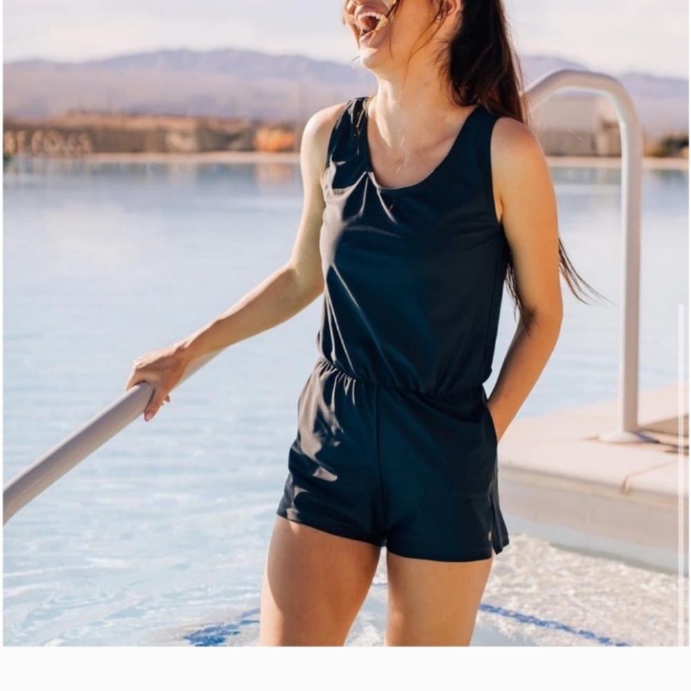 Honey Mark Sage Swim Romper NWT